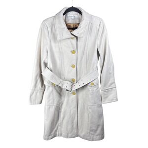 Kenneth Cole Coat Womens 10 Beige Wool Belted Long Button Front Jacket Pockets